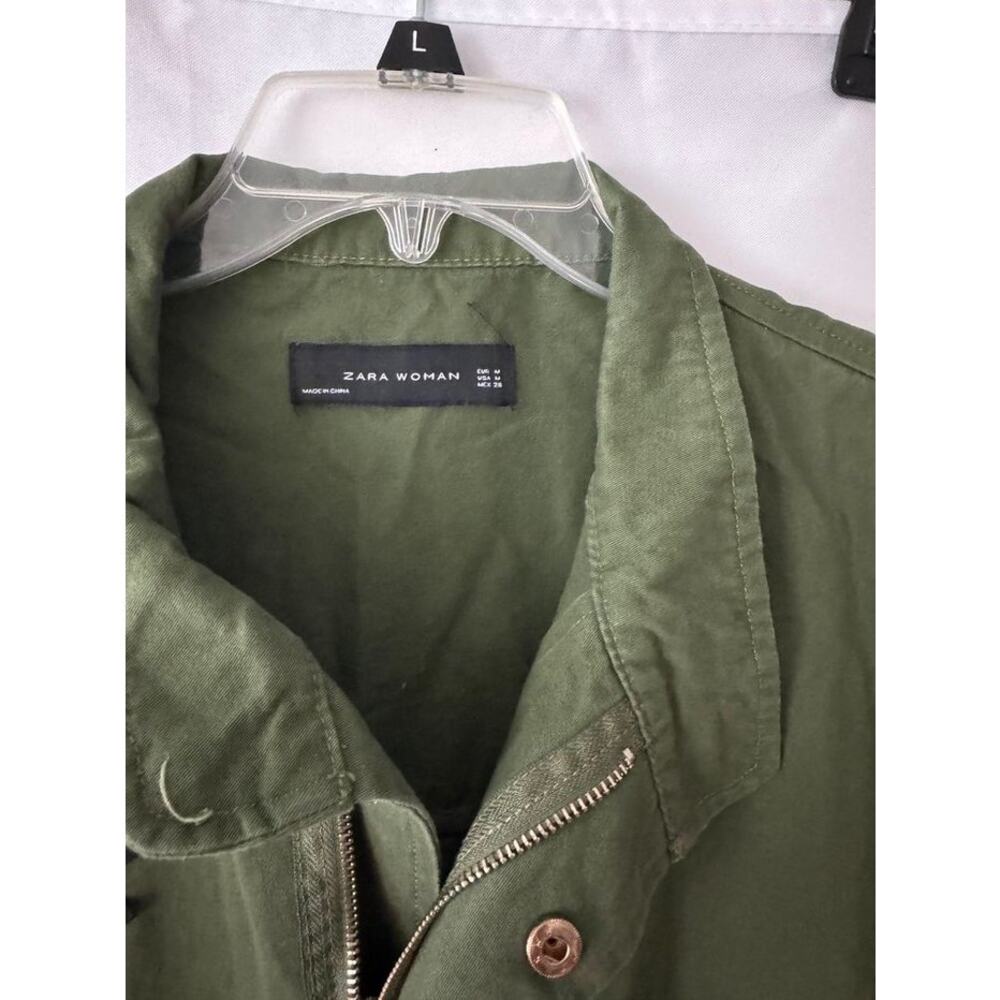 Zara Woman Green Embroidered Utility Jacket Tropical Patch Studded Oversized M - Picture 2 of 16